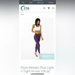 Women’s Zyia Plum Metallic Light n Tight Leggings 7/8
